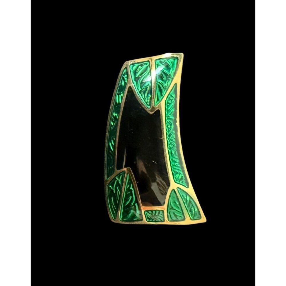 Vtg. 80’s  Edgar Berebi Art Deco Style Enamel & Black Gold-Tone Post Earrings - Picture 3 of 4